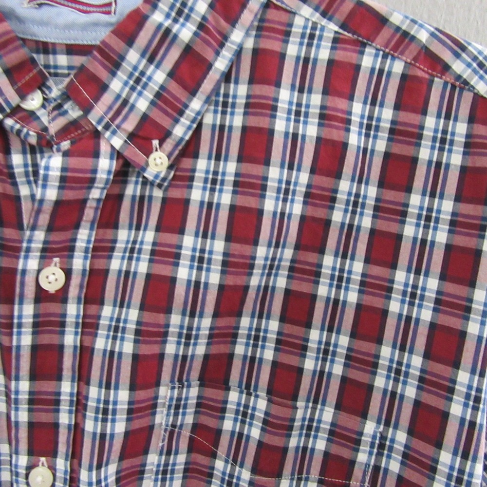 Johnston‎ Murphy Mens Button Up Shirt 2XL Red Plaid Long Sleeve Pocket Flip Cuff